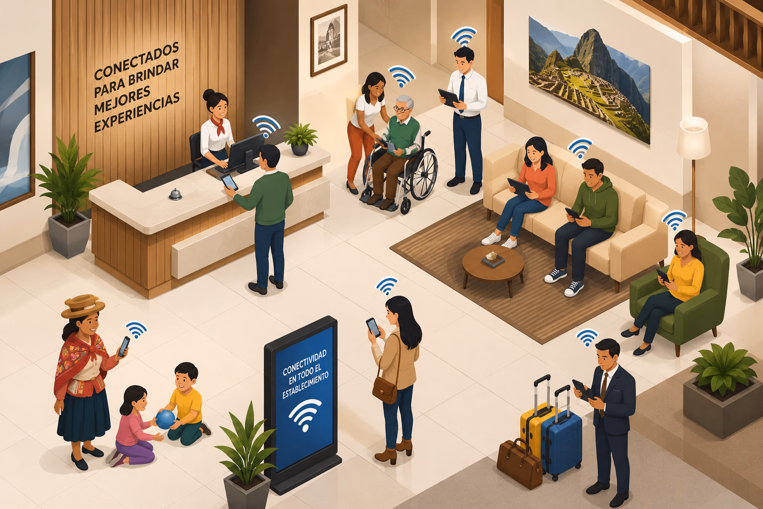 Ilustración de hotel inteligente conectado