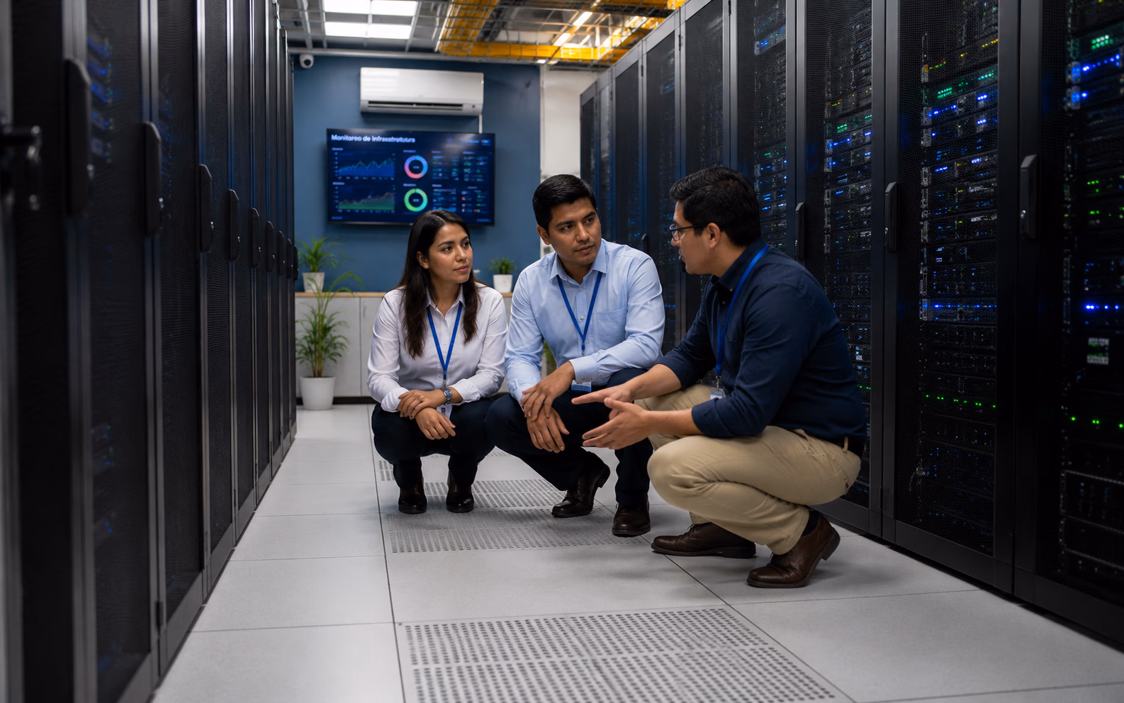 Equipo revisando infraestructura en centro de datos